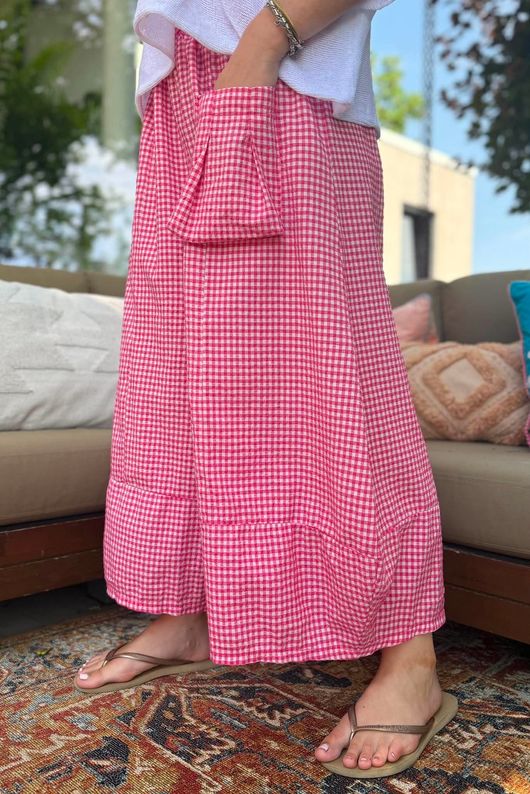 Arbi Gingham Pocket Culotte Pant Raspberry